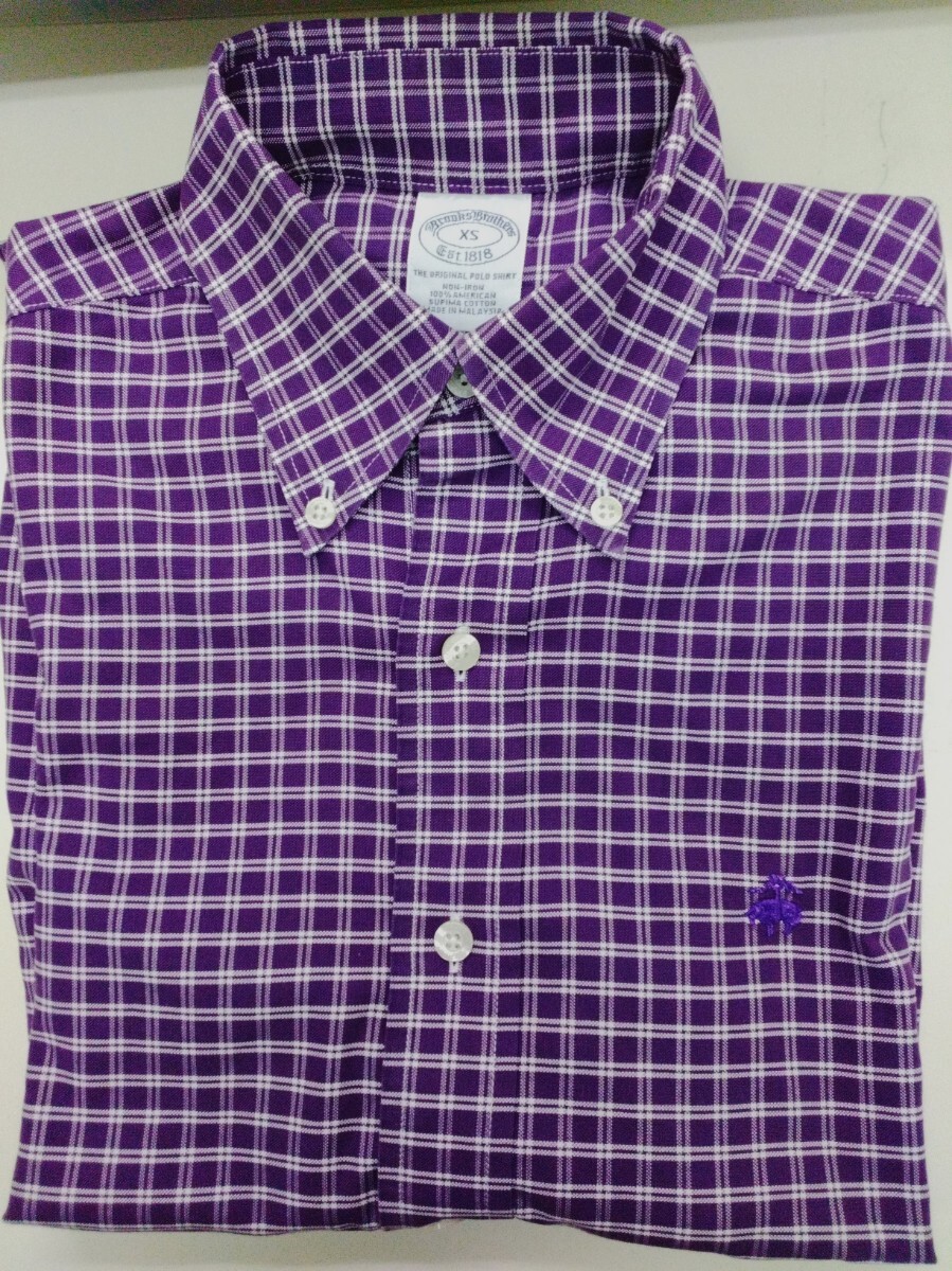 Brooks Brothers コットンシャツ　パープルチェック　XS　□ブルックスブラザーズ