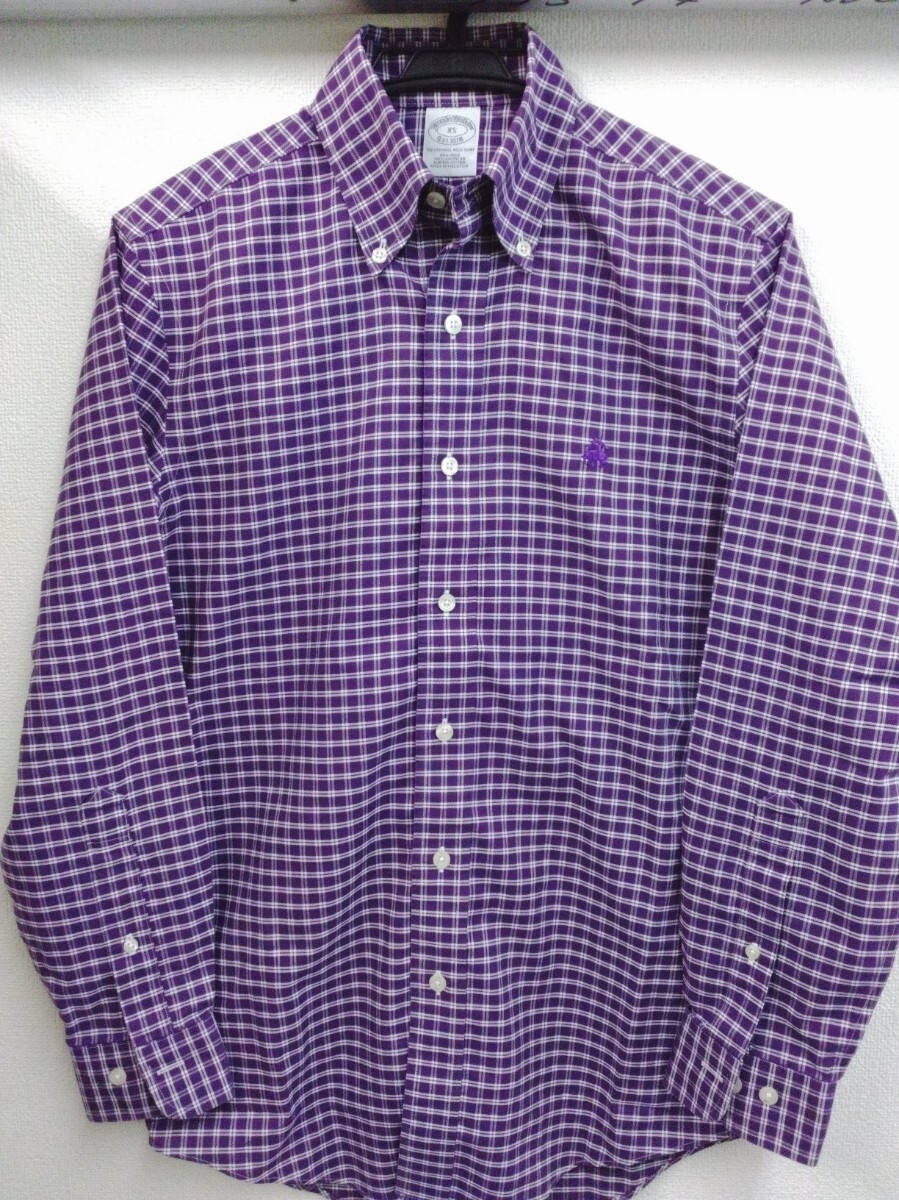 Brooks Brothers コットンシャツ　パープルチェック　XS　□ブルックスブラザーズ