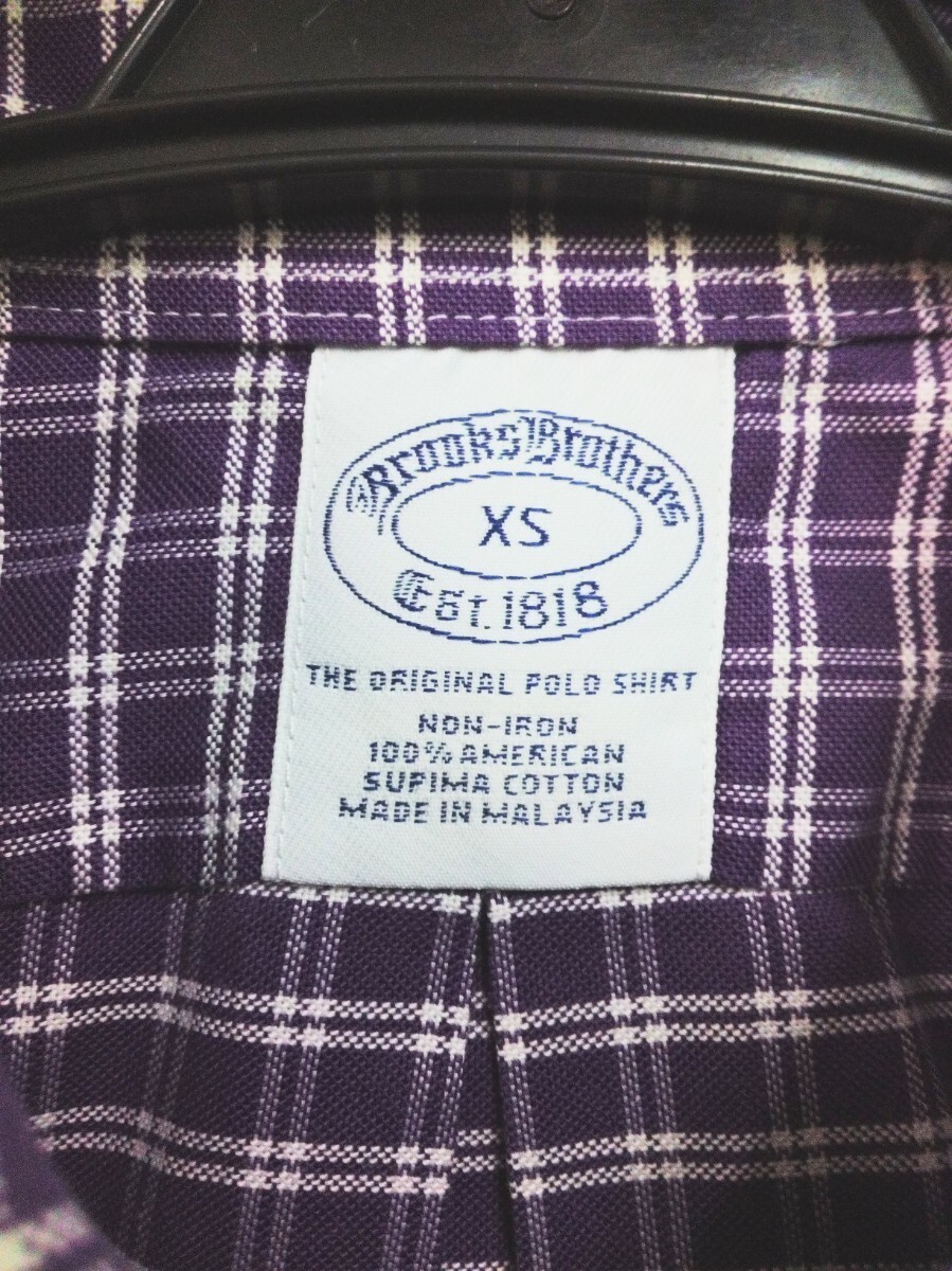 Brooks Brothers コットンシャツ　パープルチェック　XS　□ブルックスブラザーズ