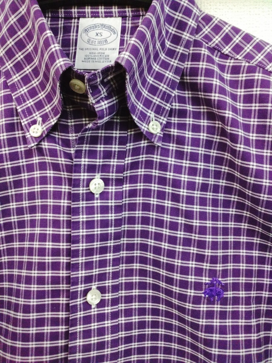Brooks Brothers コットンシャツ　パープルチェック　XS　□ブルックスブラザーズ