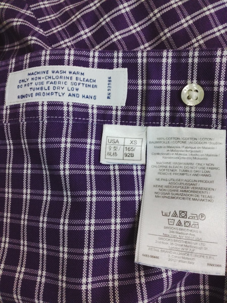 Brooks Brothers コットンシャツ　パープルチェック　XS　□ブルックスブラザーズ
