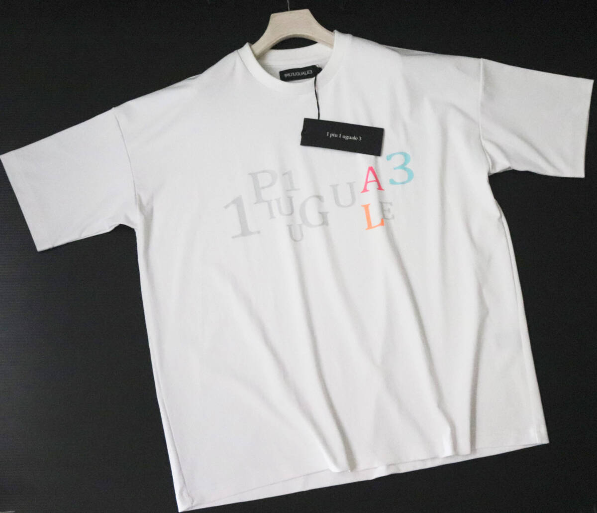 39,600円新品タグ付き【1PIU1UGUALE3 ウノピゥウノウグァーレトレ】胸元ロゴ Tシャツ カットソー白 Ⅳ(ゆったり) v6811
