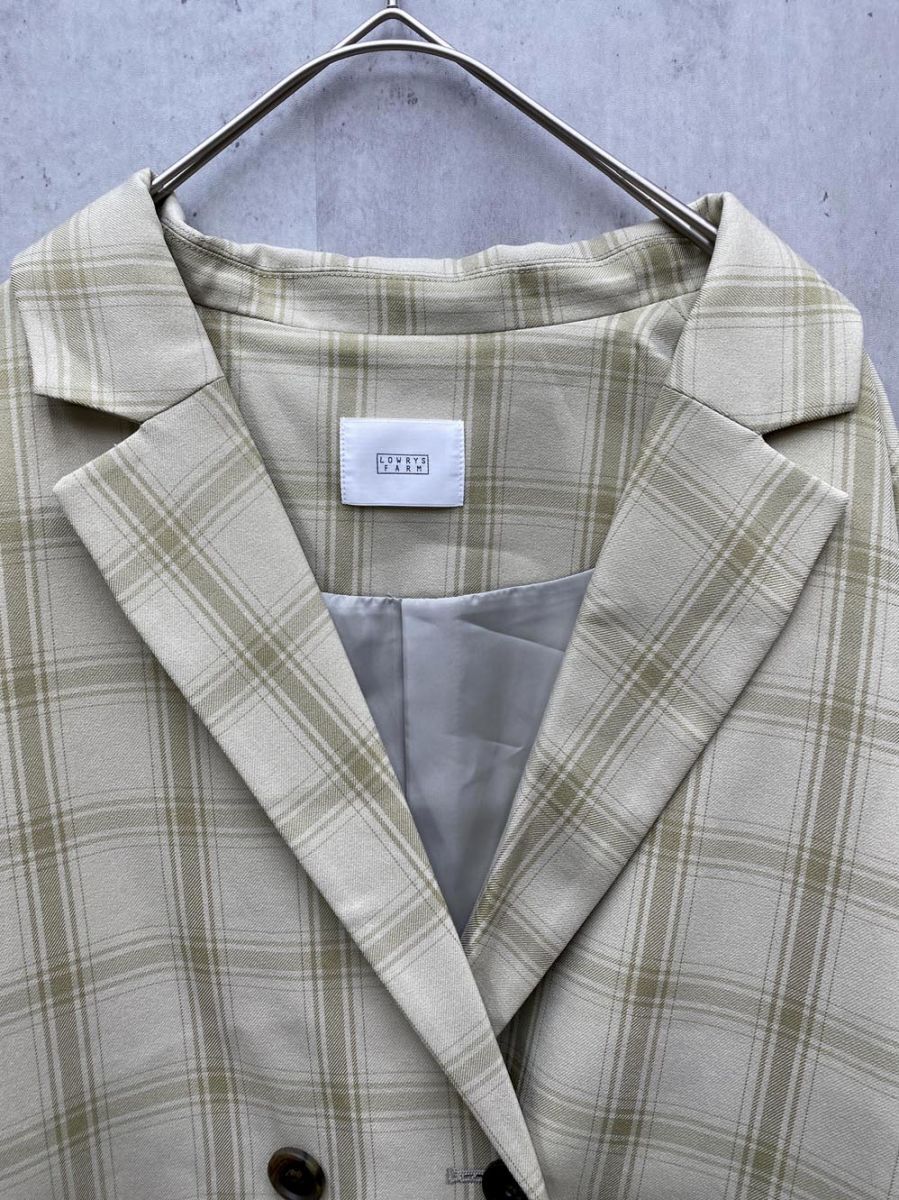 ゆうパケットOK 美品 LOWRYS FARM ローリーズファーム LF722003AD チェック 長(zhǎng)袖 ジャケット sizeF/緑 ■◇