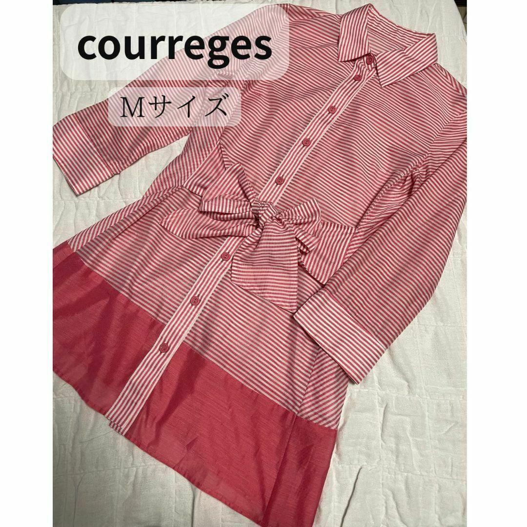 courreges クレージュ シャツ ワンピース ストライプ ピンク 38 courreges クレージュ シャツ ワンピース ストライプ ピンク 38