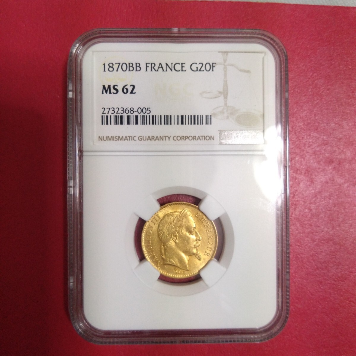 □希少 1870年BB 最終年 NGC MS62 フランス ナポレオン3世 20 □希少 1870年BB 最終年 NGC MS62 フランス ナポレオン3世 20
