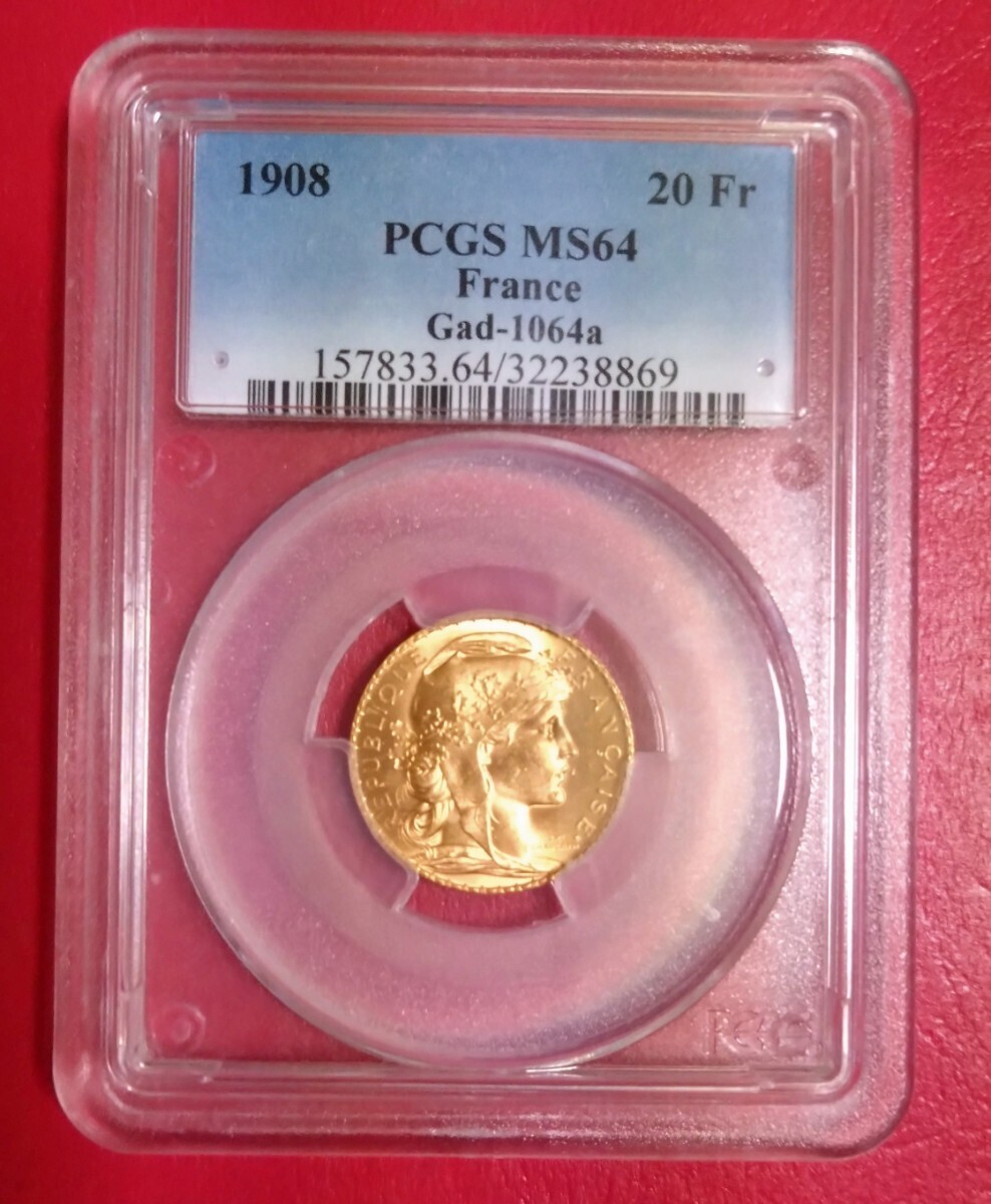□1908年 PCGSMS64 フランス マリアンヌ ルースター 20フラン □1908年 PCGSMS64 フランス マリアンヌ ルースター 20フラン