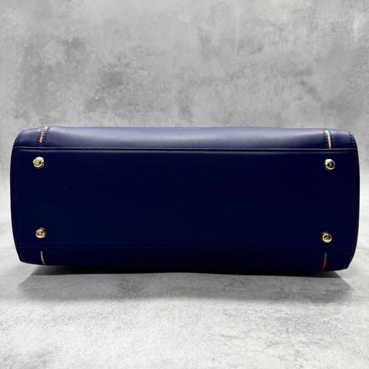未使用級/希少カラー◎ 現(xiàn)行 ポールスミス Paul Smith A4収納 メンズ ビジネス レザー 本革 トートバッグ 2way マルチストライプ ブルー 青