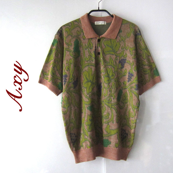 美品　Axy MIZUNO★　ジャガード　総柄　半袖ポロシャツ　M_画像1