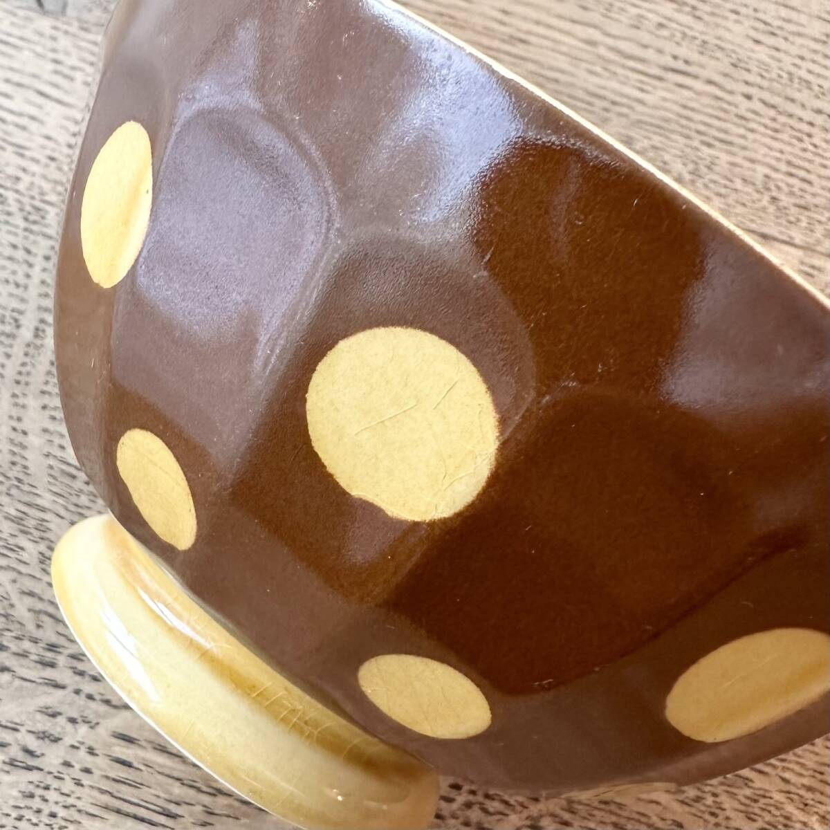 フランス?サルグミンヌ　チョコレートブラウンの水玉カフェオレボウル [7718]