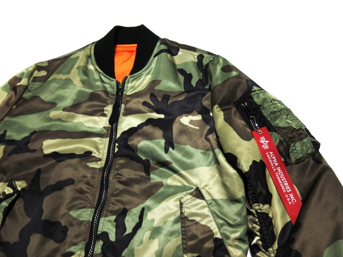 未使用に近い ALPHA INDUSTRIES INC アルファ TYPE MA-1 フライトジャケット/M/カモフラージュ/迷彩/TIGHT/20004-220/タイトシルエット_画像6