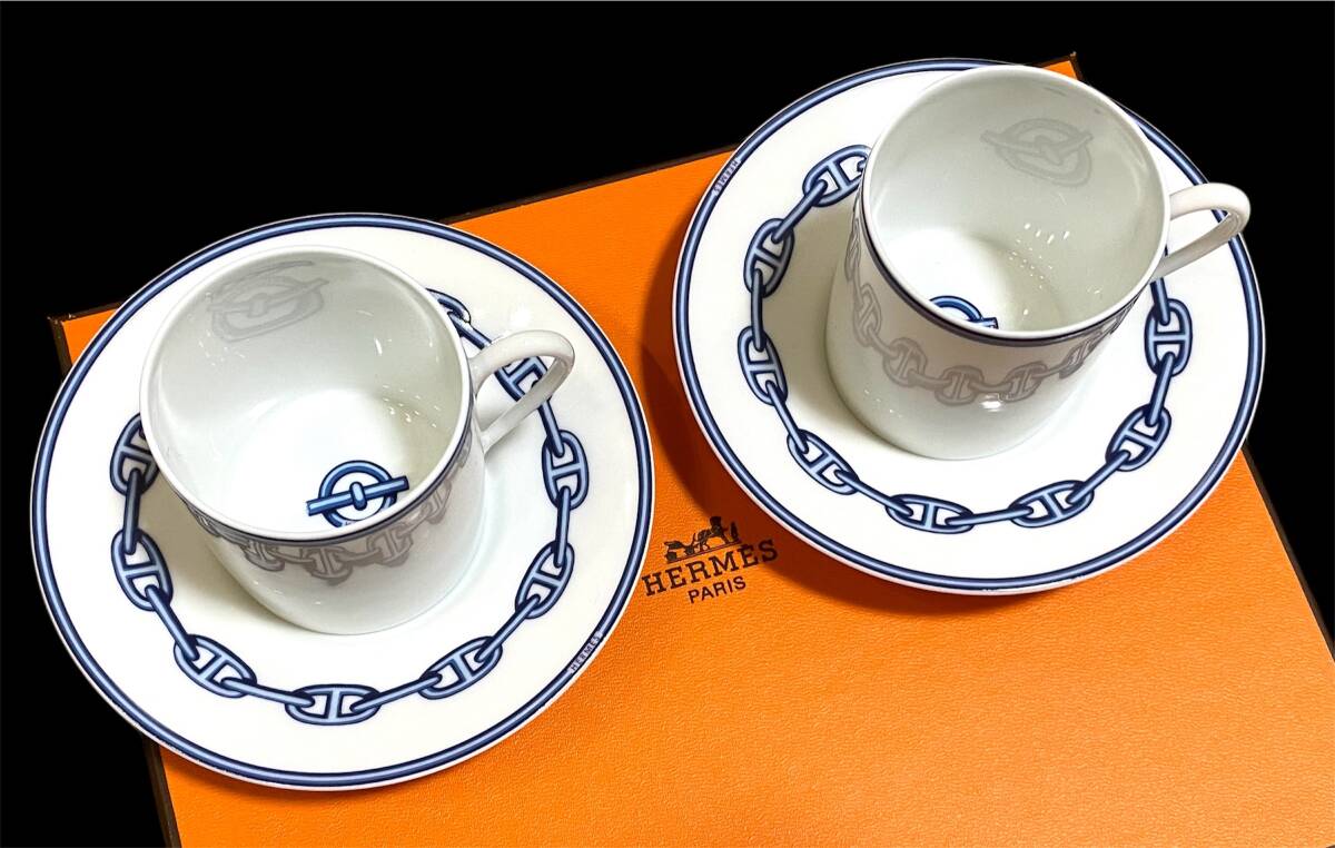 未使用】エルメス HERMES シェーヌダンクル カップ&ソーサー 2客 未使用】エルメス HERMES シェーヌダンクル カップ&ソーサー 2客