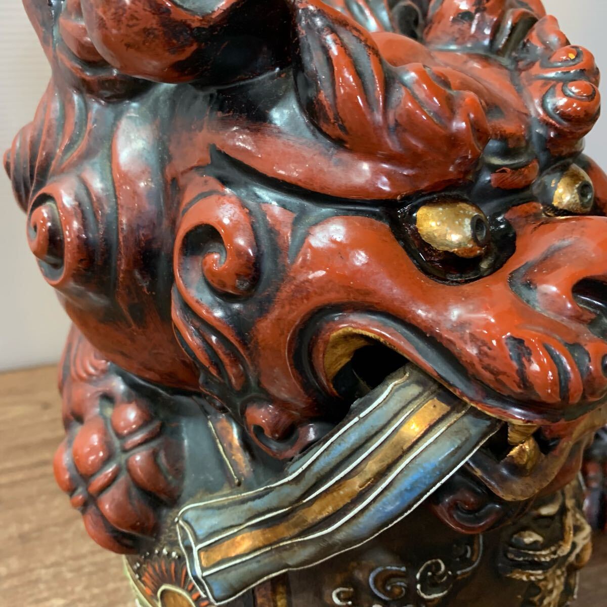 九谷焼 須栄義 玉乗り獅子 色絵 置物 魔除け 赤色 骨董品 古美術 九谷焼 須栄義 玉乗り獅子 色絵 置物 魔除け 赤色 骨董品 古美術