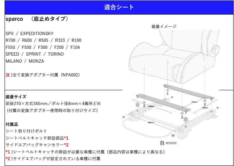 [スパルコ 底止めタイプ]SJ5,SJG フォレスター用シートレール(6×6ポジション)[N SPORT製]