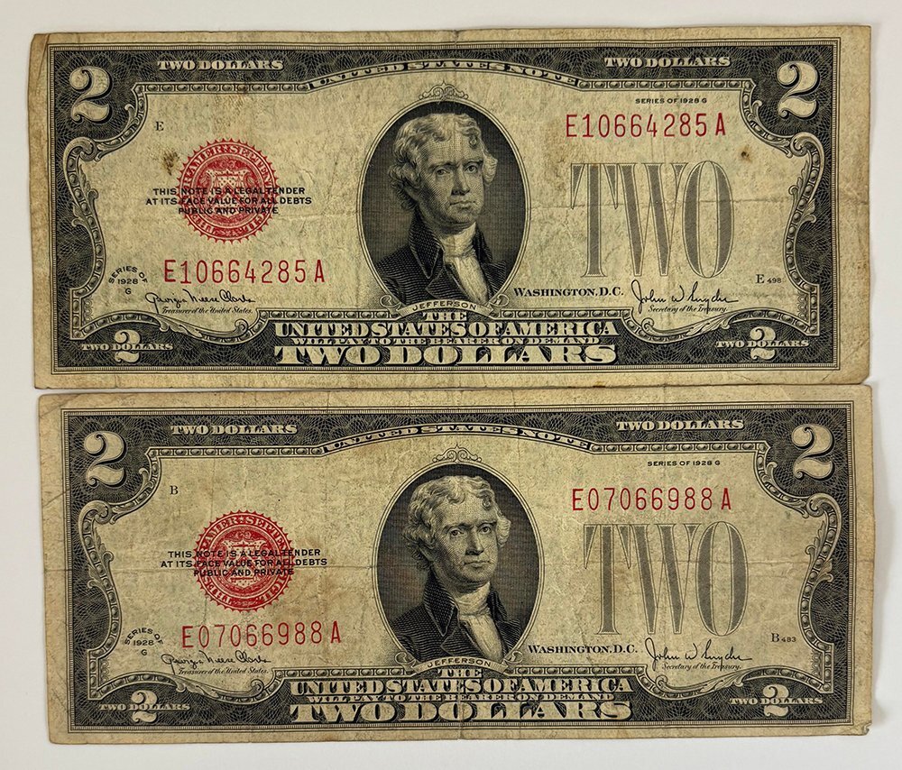 ☆1928年 アメリカ レッドシール 2ドル紙幣 2枚 送料込 米国 2 ☆1928年 アメリカ レッドシール 2ドル紙幣 2枚 送料込 米国 2