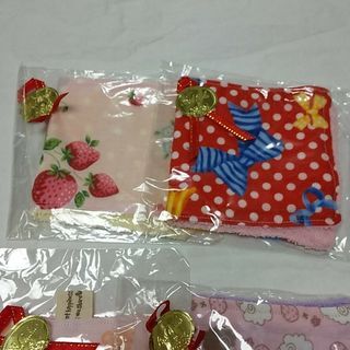 ① ミニタオル4個(gè)セット ダブルガーゼ×タオル生地 リボン柄 いちご 羊 柄
