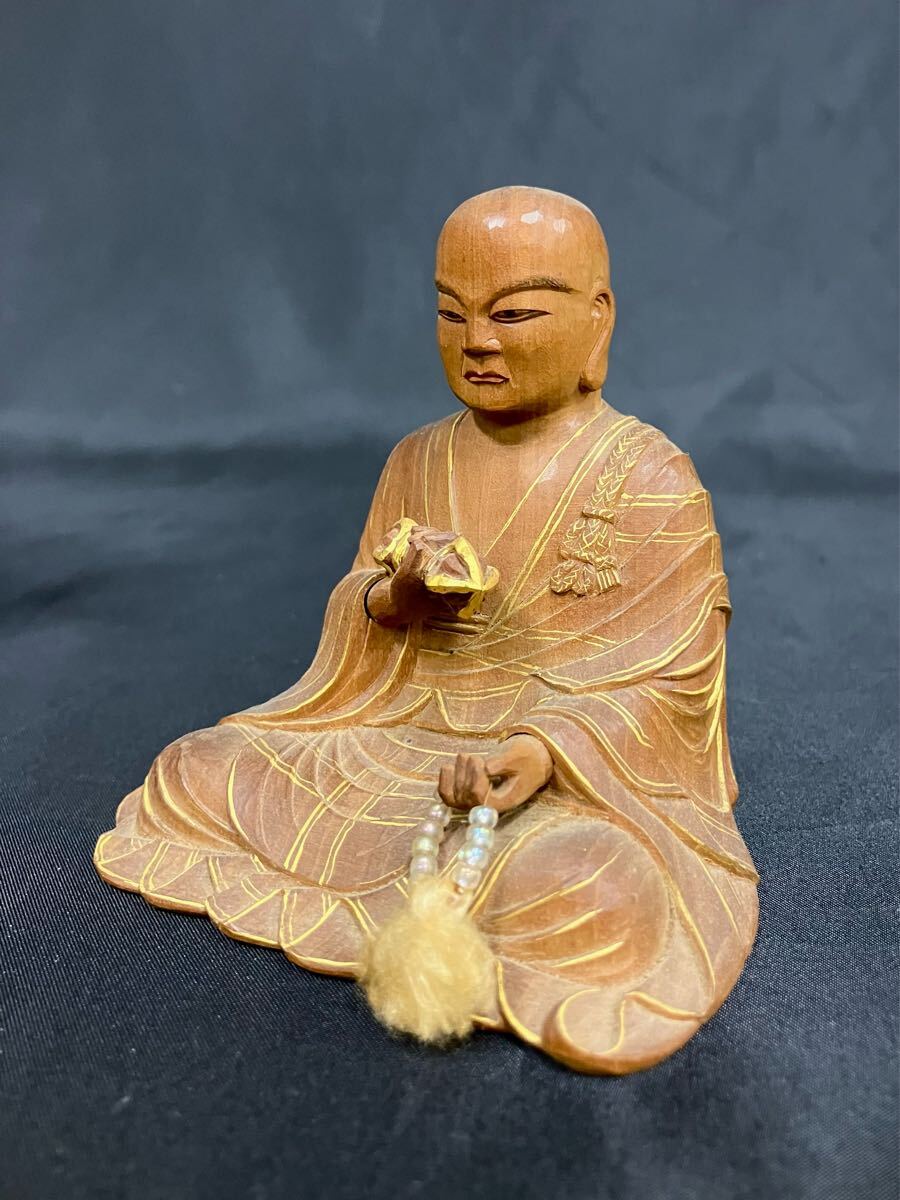 弘法大師像 白檀 金泥彩色 椅子 畳付 沓付 仏教美術 真言宗 空海 弘法大師像 白檀 金泥彩色 椅子 畳付 沓付 仏教美術 真言宗 空海