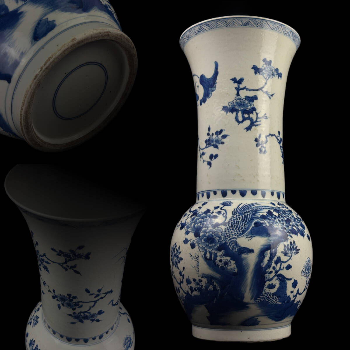 中国美術 青染付花瓶 花鳥図 高さ41.8cm[検索/清朝時代 景徳鎮 中国美術 青染付花瓶 花鳥図 高さ41.8cm[検索/清朝時代 景徳鎮