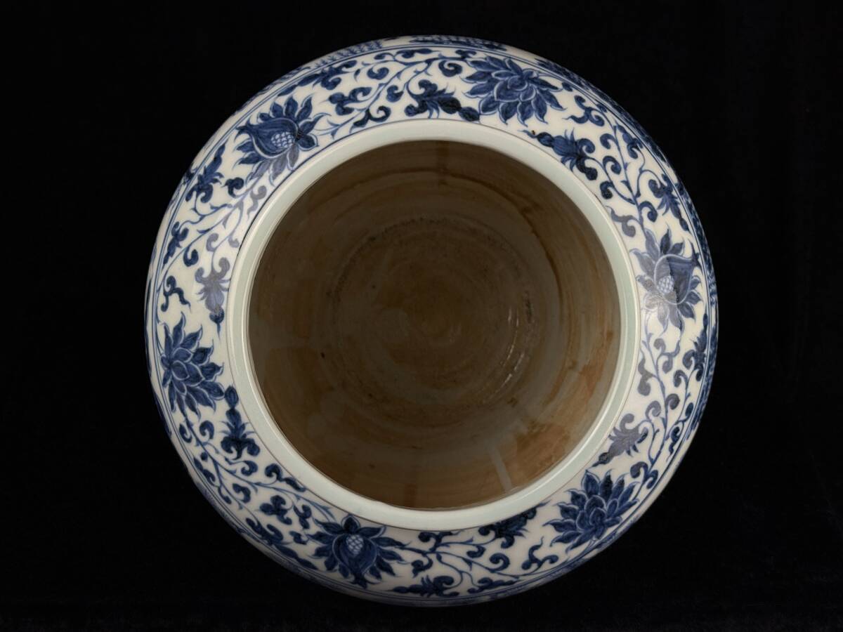 中国美術 染付壺 蓮花草紋 山嶺賢人図 高さ19.9cm[検索/大清 中国美術 染付壺 蓮花草紋 山嶺賢人図 高さ19.9cm[検索/大清