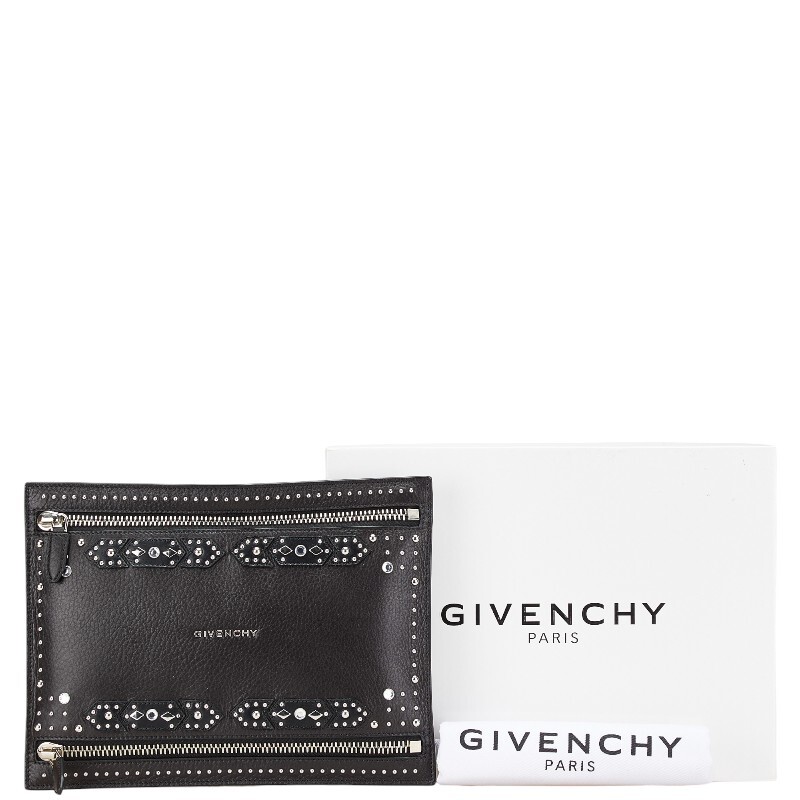 ジバンシー パンドラ スタッズ ビジュー クラッチバッグ ブラック シルバー レザー レディース Givenchy 【中古】_画像8