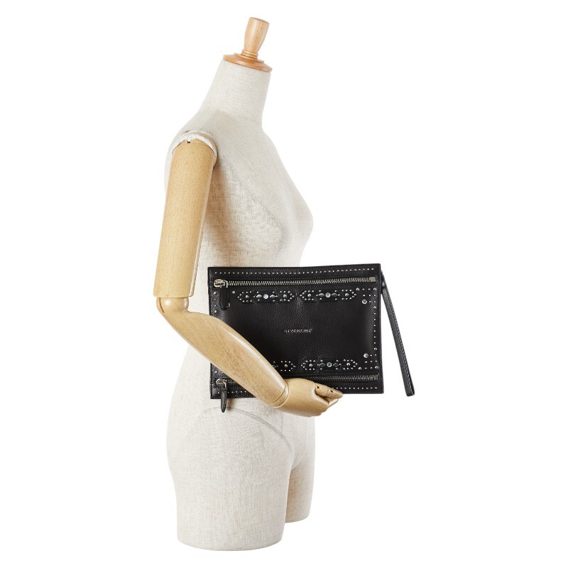 ジバンシー パンドラ スタッズ ビジュー クラッチバッグ ブラック シルバー レザー レディース Givenchy 【中古】_画像9