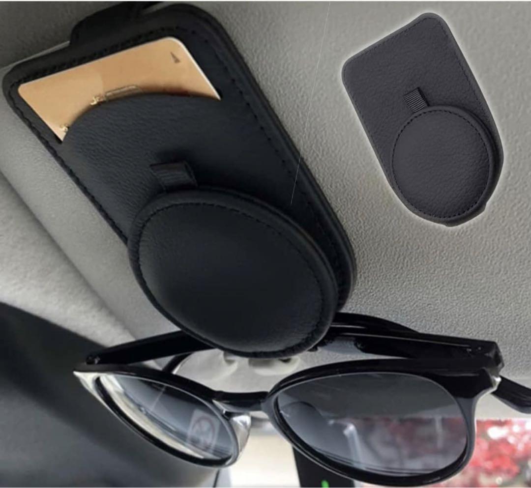 車用収納 サングラスクリップ 車載サングラスホルダー 眼鏡を守ります レザー調(diào)