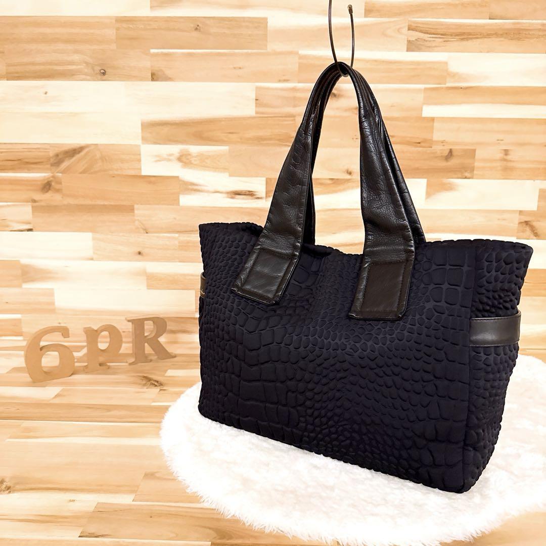【メーカー公式ショップ】 Wani トートバッグ 稀少/廃番【カワカワ】WET ワニ 黒 クロコ バッグ