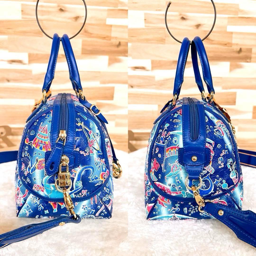 美品【ピエログイディ】2wayミニボストンバッグ ショルダーバッグ サーカス 青【HFby6PR】レディース・バッグ・春夏・秋冬【20QG】_画像3