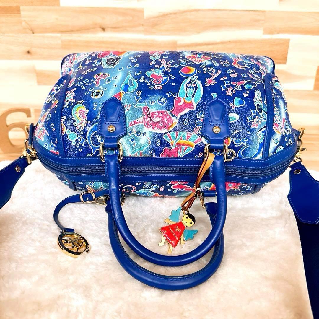 美品【ピエログイディ】2wayミニボストンバッグ ショルダーバッグ サーカス 青【HFby6PR】レディース・バッグ・春夏・秋冬【20QG】_画像7