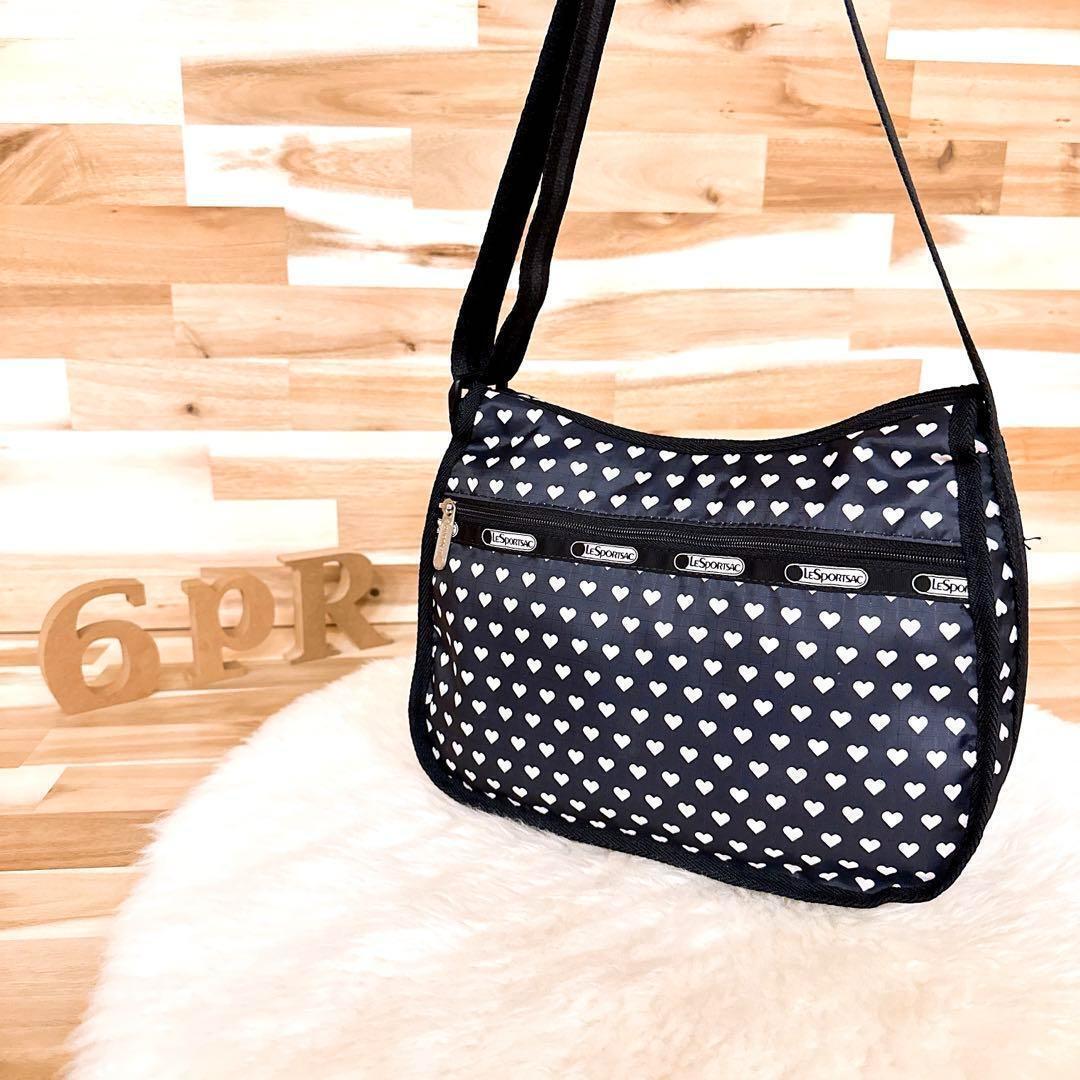 【レスポートサック】ハート 総柄 プリント ショルダーバッグ モノトーン 黒×白【HFby6PR】レディース・バッグ・春夏・秋冬【843H】_画像1