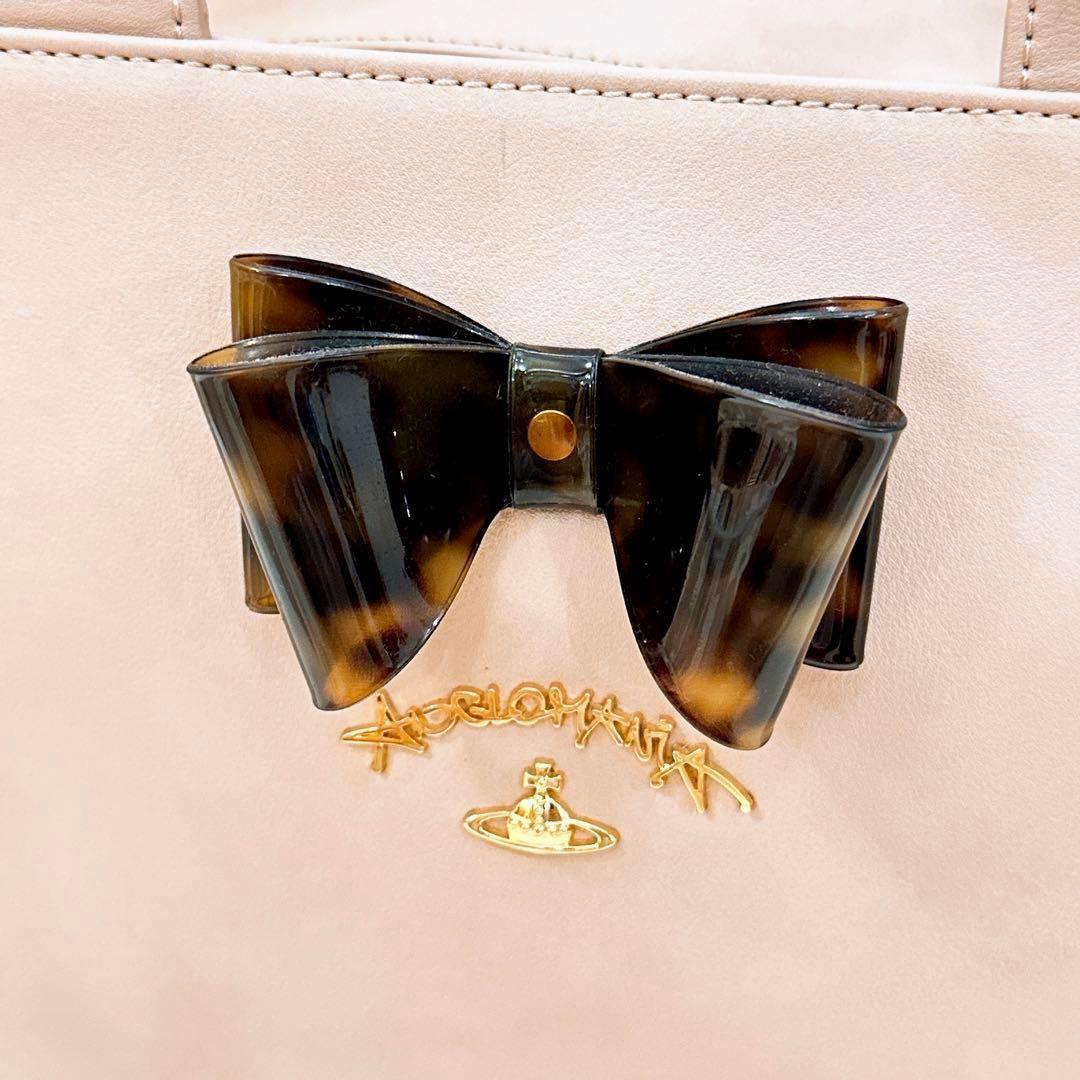 【ヴィヴィアンウエストウッド】べっ甲リボン ミニトートバッグ ピンク×ベージュ【HFby6PR】レディース・バッグ・春夏・秋冬【31W6】_画像3