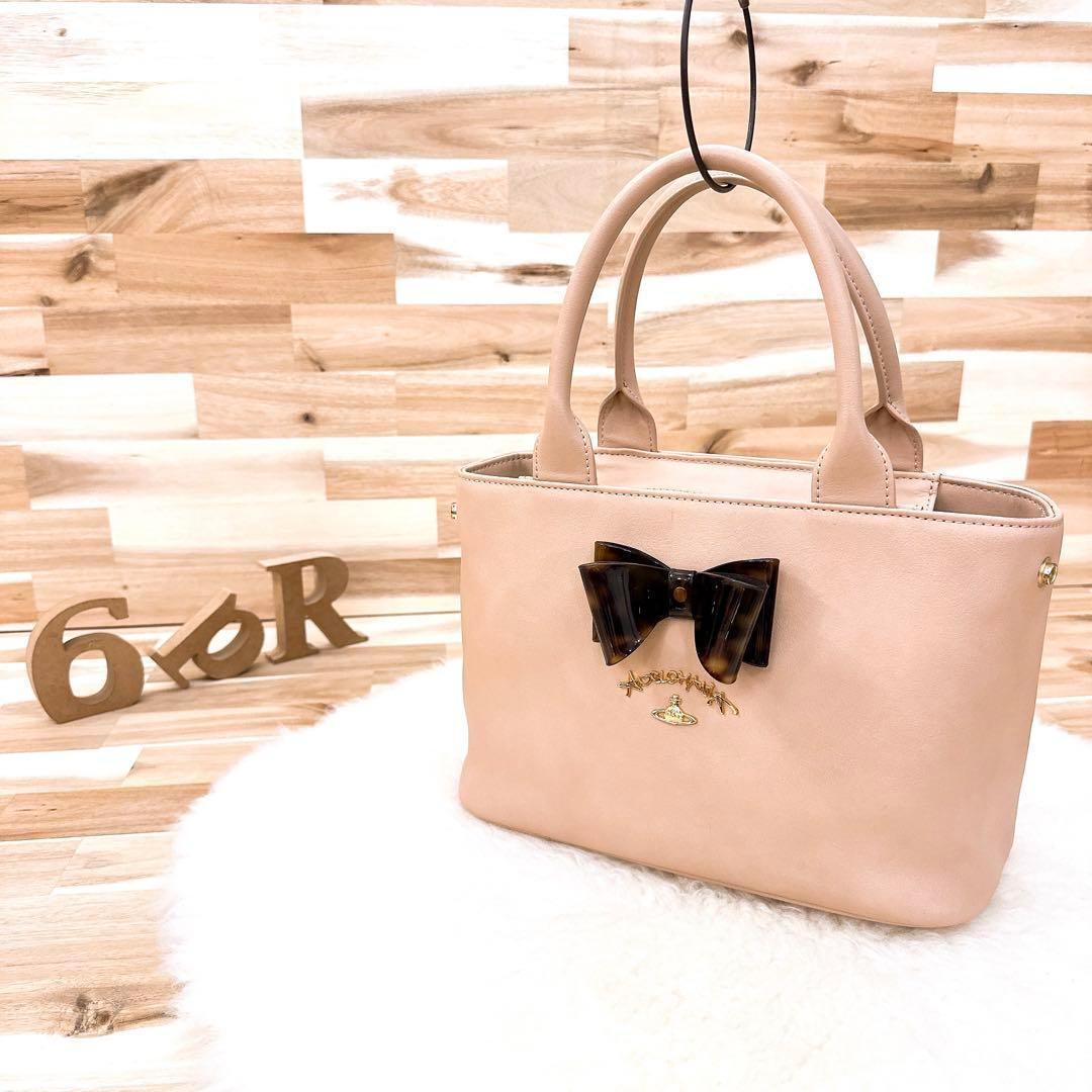 【ヴィヴィアンウエストウッド】べっ甲リボン ミニトートバッグ ピンク×ベージュ【HFby6PR】レディース・バッグ・春夏・秋冬【31W6】_画像10