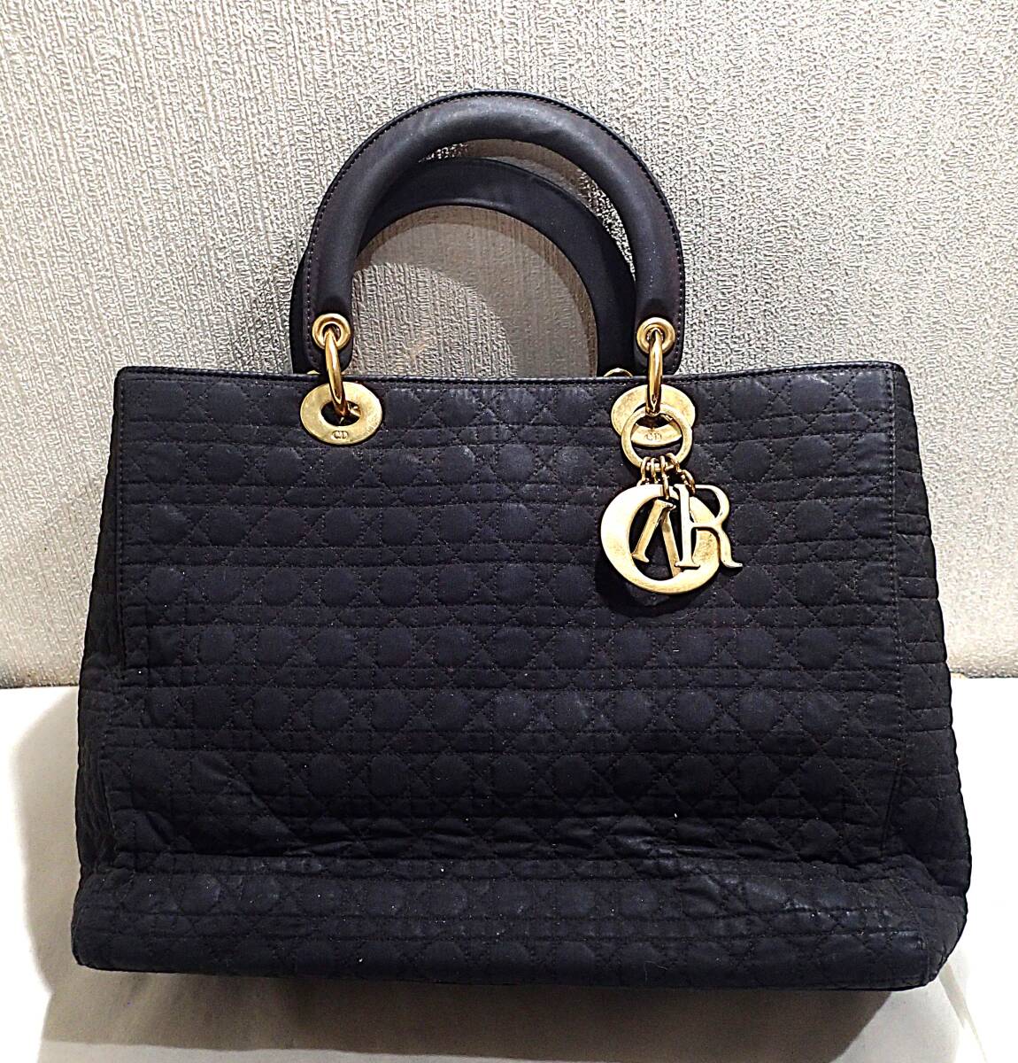 中古Christian Dior クリスチャンディオールバック濃い茶色布 縦 中古Christian Dior クリスチャンディオールバック濃い茶色布 縦