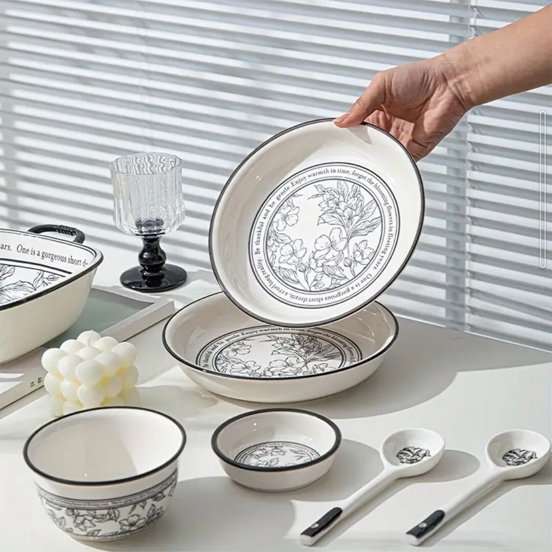 8点セット 白と黒のセラミック食器セット フレンチ ホワイト 8点セット 白と黒のセラミック食器セット フレンチ ホワイト