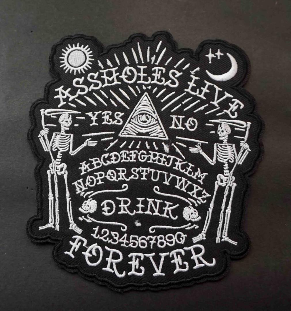 《大型■髑髏門番US真実の目》二輪■ASSHOLES LIVE　FOREVER　大鎌　ドクロ◎新品 『髑髏 FOR EVER』刺繍ワッペン■オートバイ バイク 単車