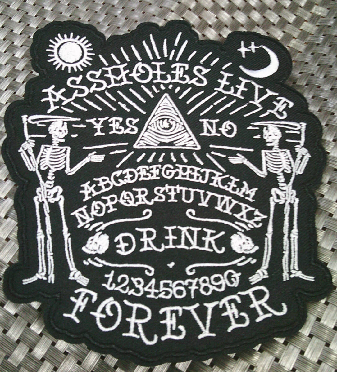 《大型■髑髏門番US真実の目》二輪■ASSHOLES LIVE　FOREVER　大鎌　ドクロ◎新品 『髑髏 FOR EVER』刺繍ワッペン■オートバイ バイク 単車