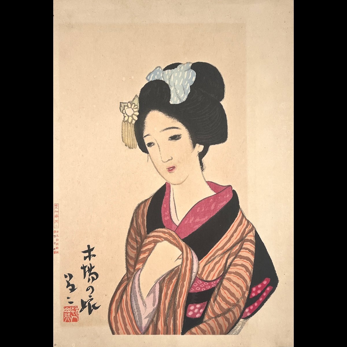 695 竹久夢二 木場の娘 版元加藤潤二 116/150 ヤケ・シミ有 695 竹久夢二 木場の娘 版元加藤潤二 116/150 ヤケ・シミ有