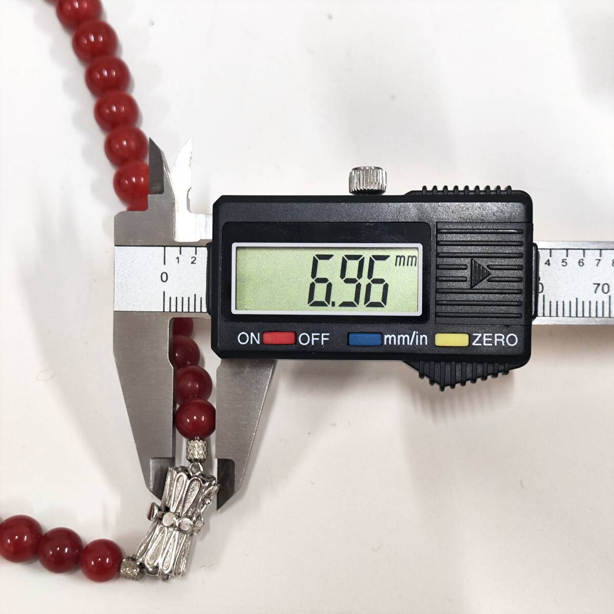 8024【血赤珊瑚 / ネックレス】現状品☆留め具 K14WG◇総65.5g