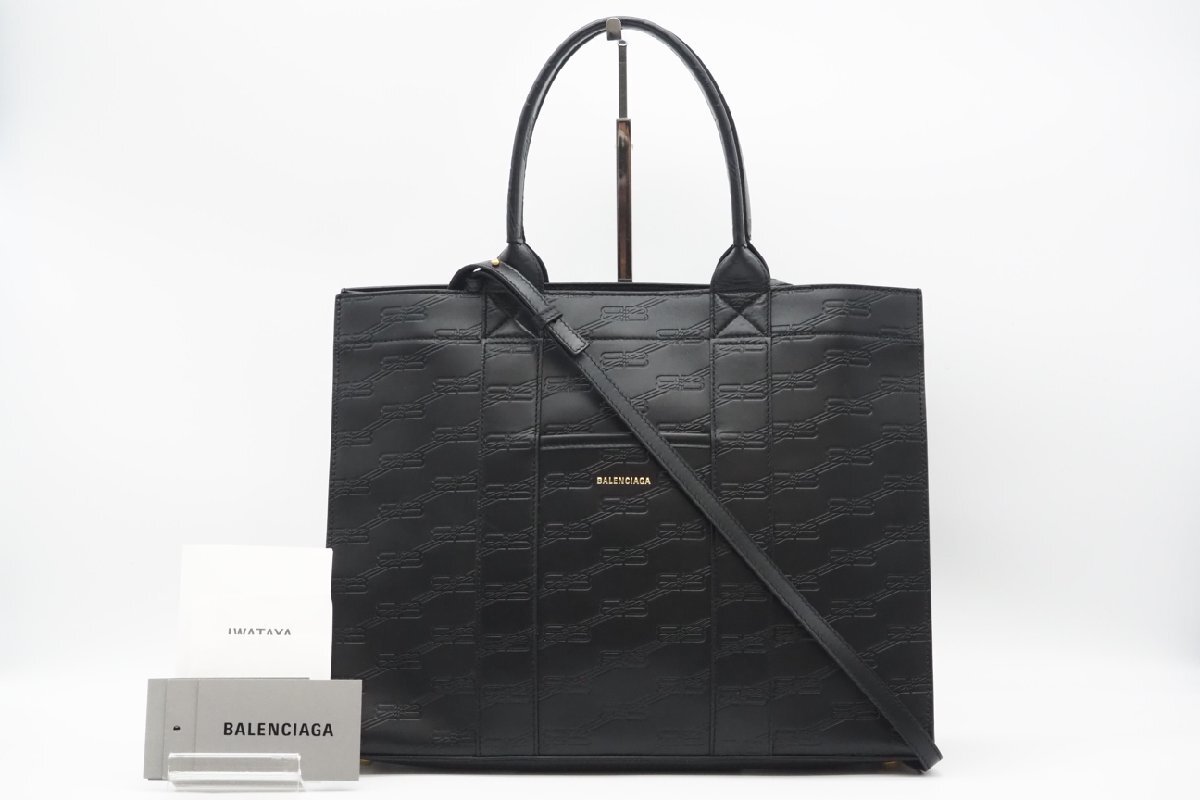 BALENCIAGA トートバッグ BBモノグラム 714177 黒 ブラック ☆安心の3大保証☆ ABランク ≪BALENCIAGA バレンシアガ/トート