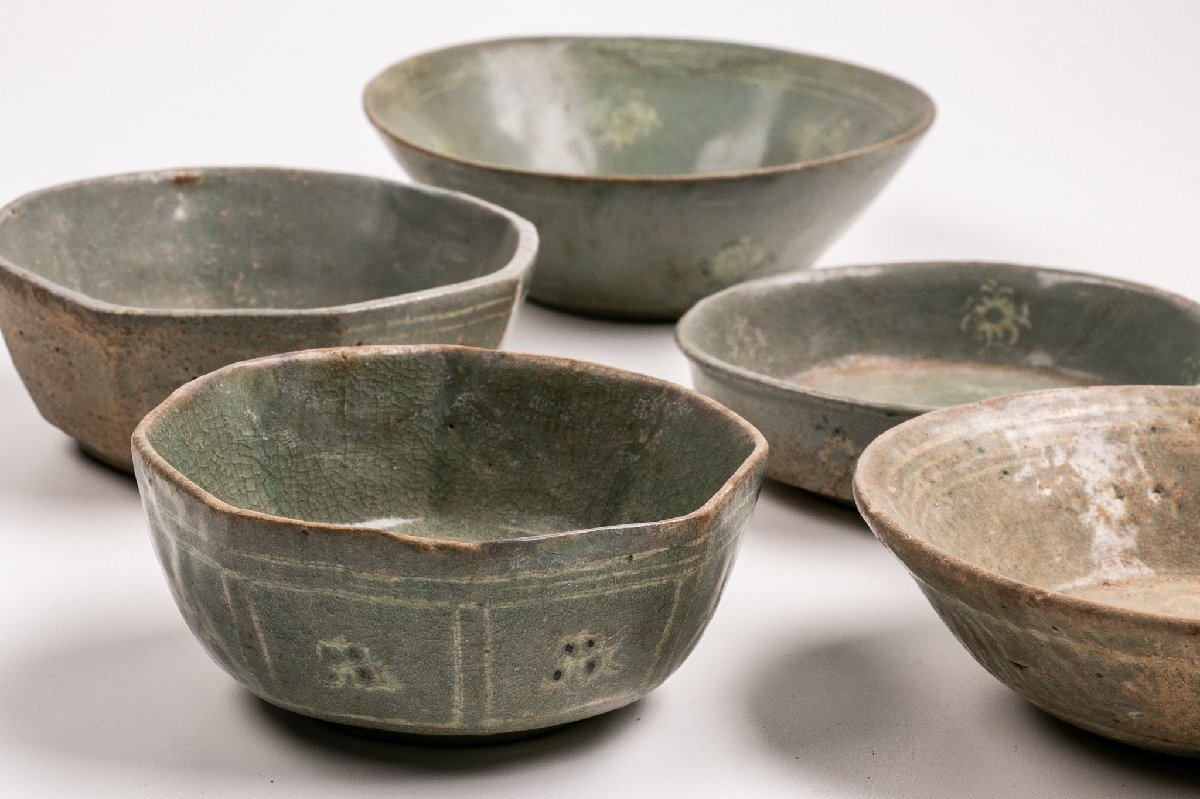 古美術】 高麗青磁 象嵌 古陶磁 5点 まとめて 六角皿 平向付 古美術】 高麗青磁 象嵌 古陶磁 5点 まとめて 六角皿 平向付