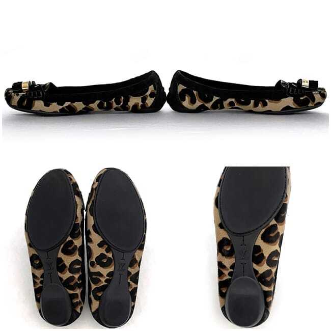 ルイ ヴィトン フラットシューズ ec-22895 ブラック レオパード 23.0cm 美品 ハラコ スエード 中古