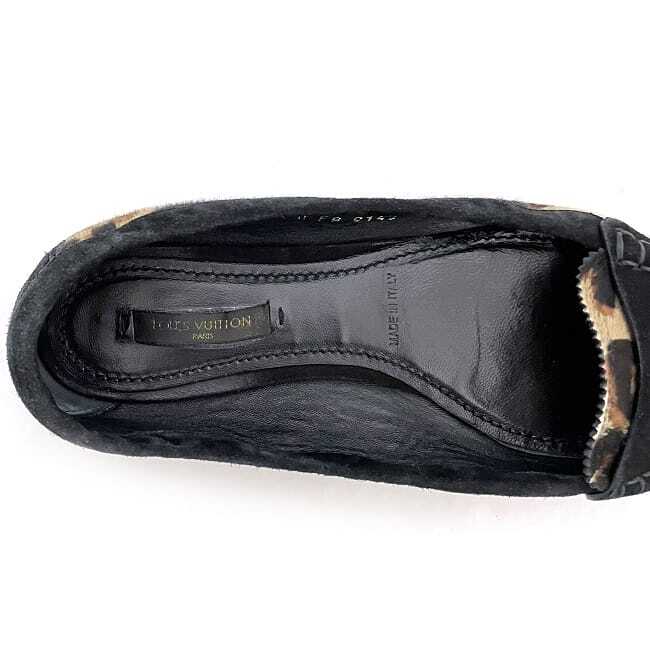 ルイ ヴィトン フラットシューズ ec-22895 ブラック レオパード 23.0cm 美品 ハラコ スエード 中古