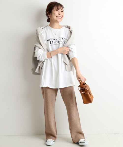 美品★SLOBE IENA スムースニットパンツ 定価8,800円 ベージュ 春 秋 冬 スローブイエナ 
