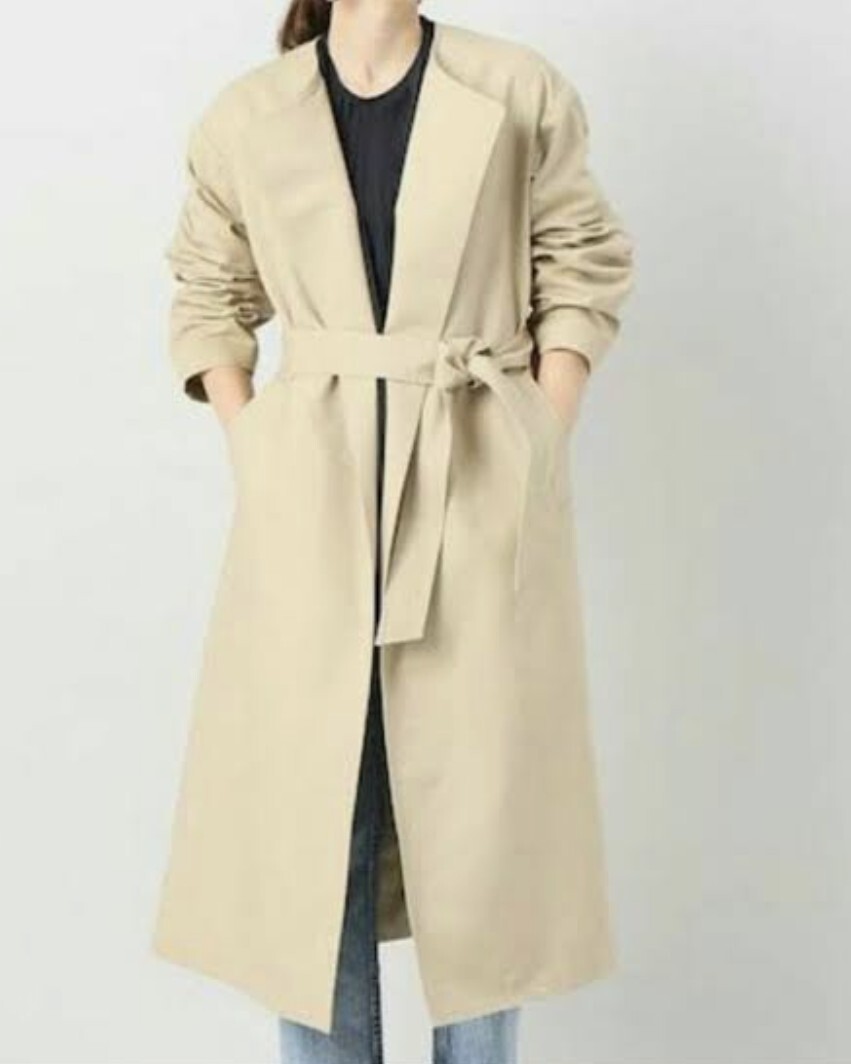 美品 Spick & Span ノーカラーダブルクロストレンチコート 定価 美品 Spick & Span ノーカラーダブルクロストレンチコート 定価