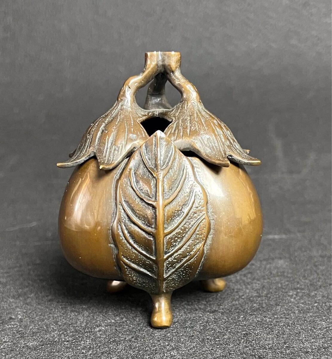 蝋型鋳物師 須賀月芳 造 “三茄子” 香炉 共箱 茶道具 高岡銅器 福 蝋型鋳物師 須賀月芳 造 “三茄子” 香炉 共箱 茶道具 高岡銅器 福