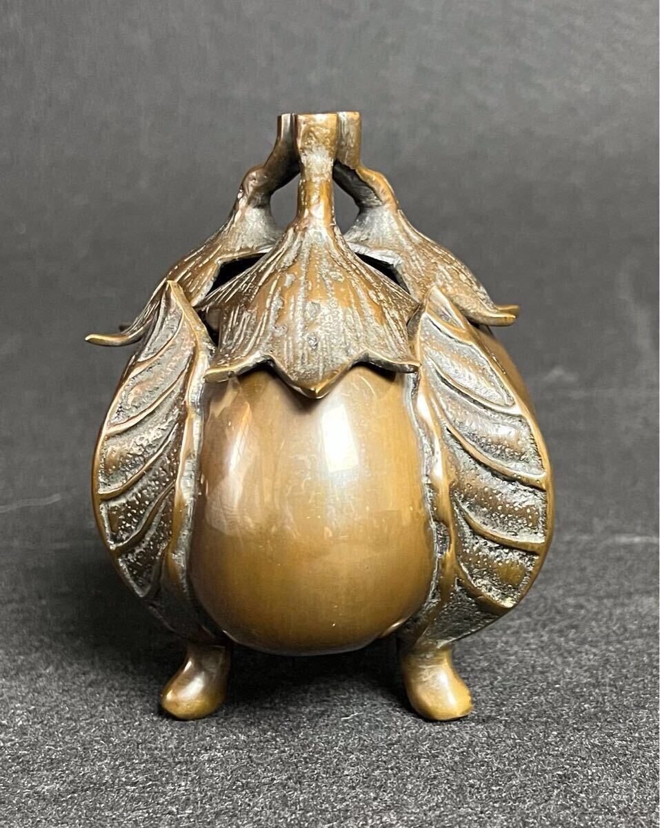 蝋型鋳物師 須賀月芳 造 “三茄子” 香炉 共箱 茶道具 高岡銅器 福 蝋型鋳物師 須賀月芳 造 “三茄子” 香炉 共箱 茶道具 高岡銅器 福