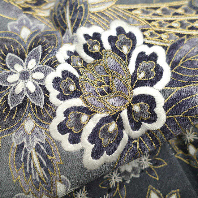 訪問着 着物 フォーマル 正絹 手刺繍 スワトウ刺繍 グレー 花 訪問着 着物 フォーマル 正絹 手刺繍 スワトウ刺繍 グレー 花
