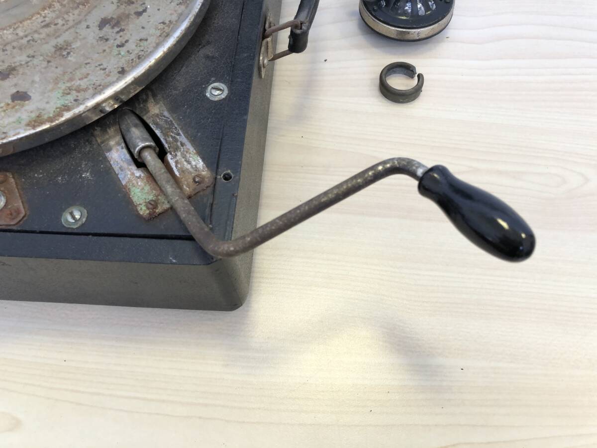 H》時代物 昭和レトロ アンティーク トランク型 蓄音機 手回し式