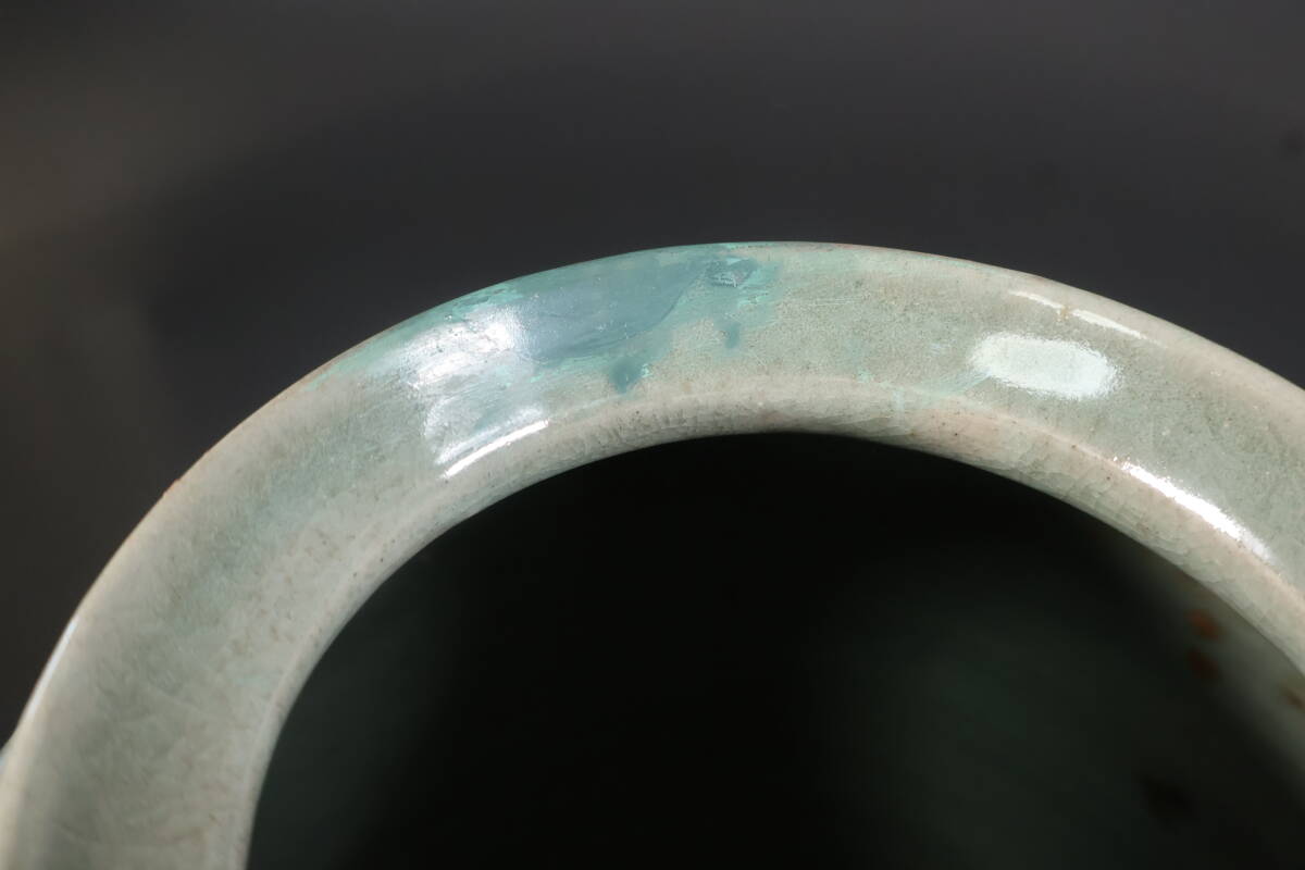 和】(A2445) 時代古作 高麗青磁白黒雲鶴象嵌壺 花瓶 李朝(高麗 和】(A2445) 時代古作 高麗青磁白黒雲鶴象嵌壺 花瓶 李朝(高麗