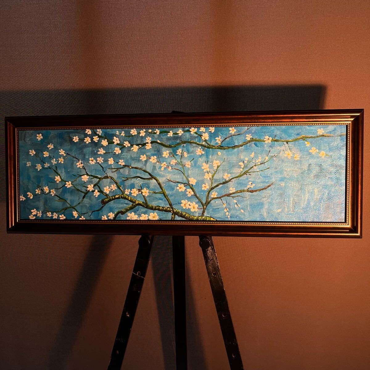 秀作 手書き油絵 ゴッホ 花咲くアーモンドの花 額付 絵画 秀作 手書き油絵 ゴッホ 花咲くアーモンドの花 額付 絵画