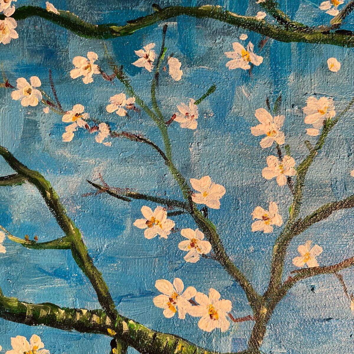 秀作 手書き油絵 ゴッホ 花咲くアーモンドの花 額付 絵画 秀作 手書き油絵 ゴッホ 花咲くアーモンドの花 額付 絵画